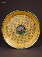 Luminous Yellow Meenakari Latice Printed Round Plate 2