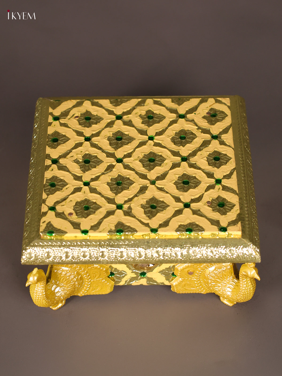 Luminous Yellow Meenakari Manai with Peacock Embossed Legs 