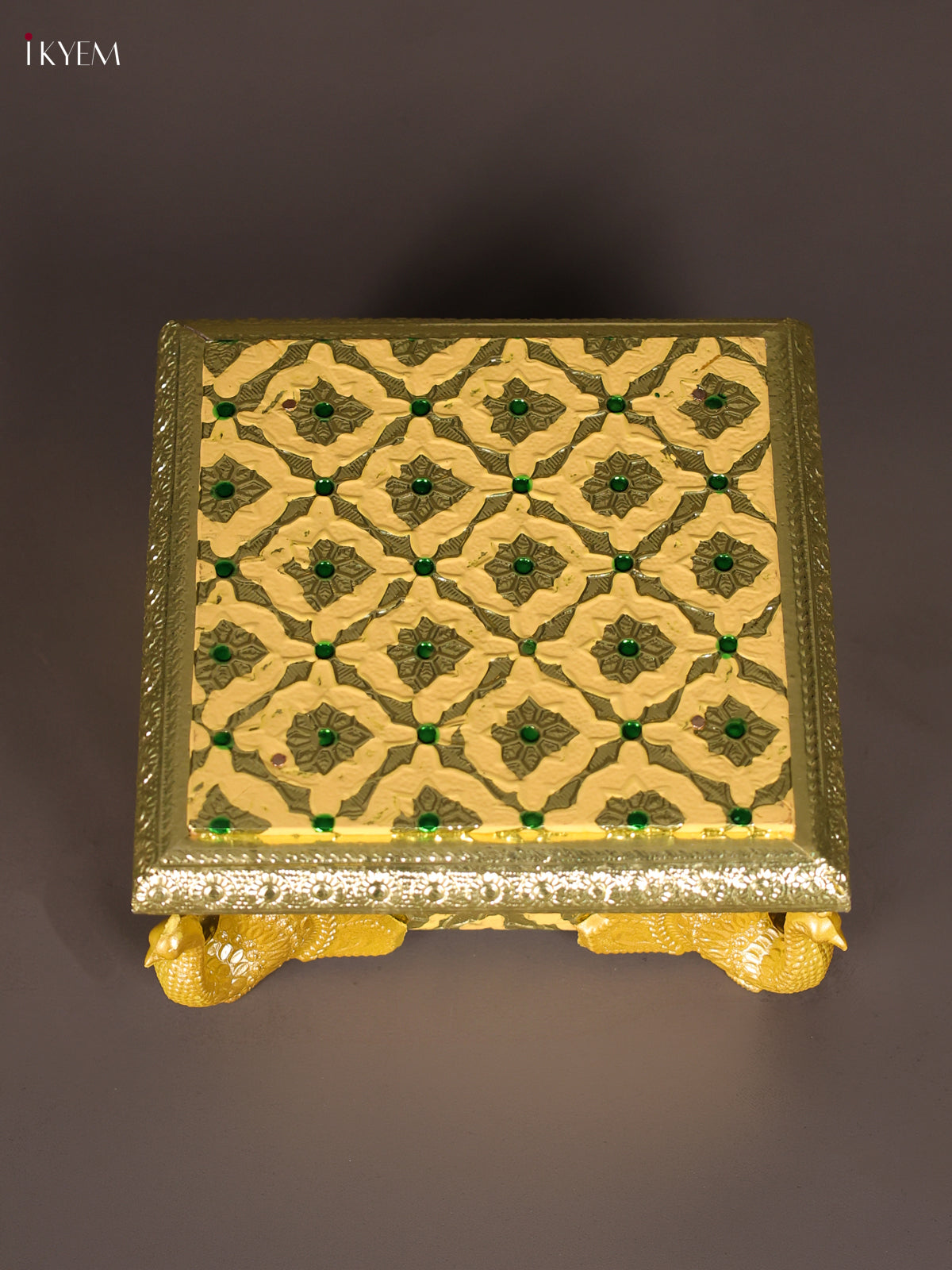 Luminous Yellow Meenakari Manai with Peacock Embossed Legs 1
