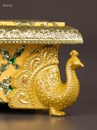 Luminous Yellow Meenakari Manai with Peacock Embossed Legs 2