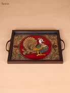 Luxurious Annapakshi Reverse Glass Painted Tray In Maroon