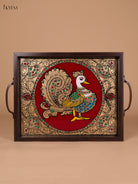 Luxurious Annapakshi Reverse Glass Painted Tray In Maroon 1