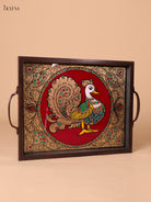 Luxurious Annapakshi Reverse Glass Painted Tray In Maroon 2