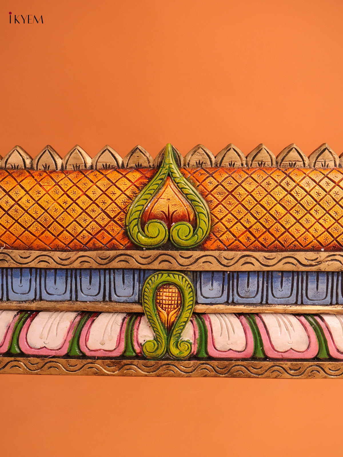 Luxurious Hand Painted Temple Gopuram Carved Wooden Wall Panel 1