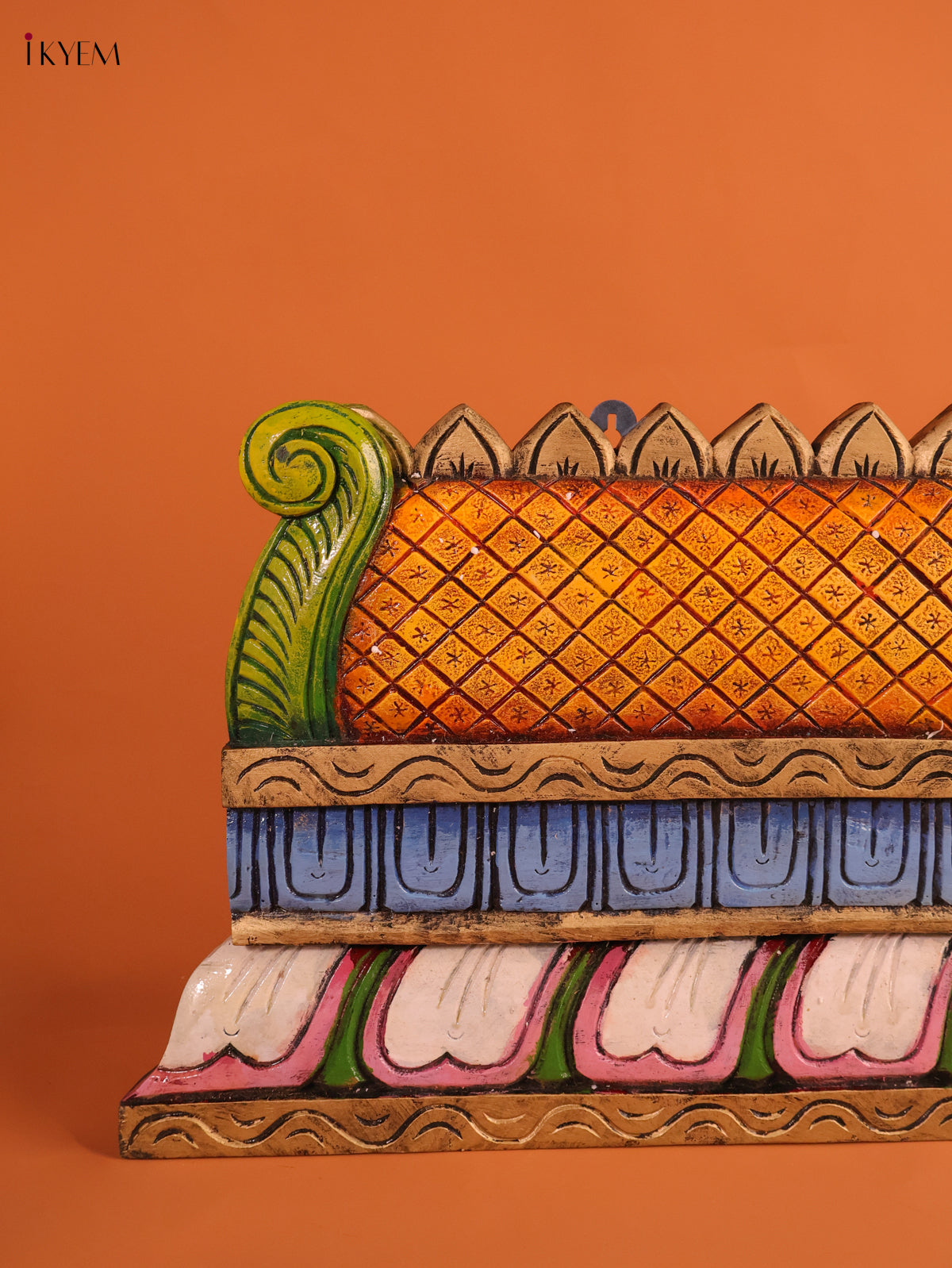 Luxurious Hand Painted Temple Gopuram Carved Wooden Wall Panel 2