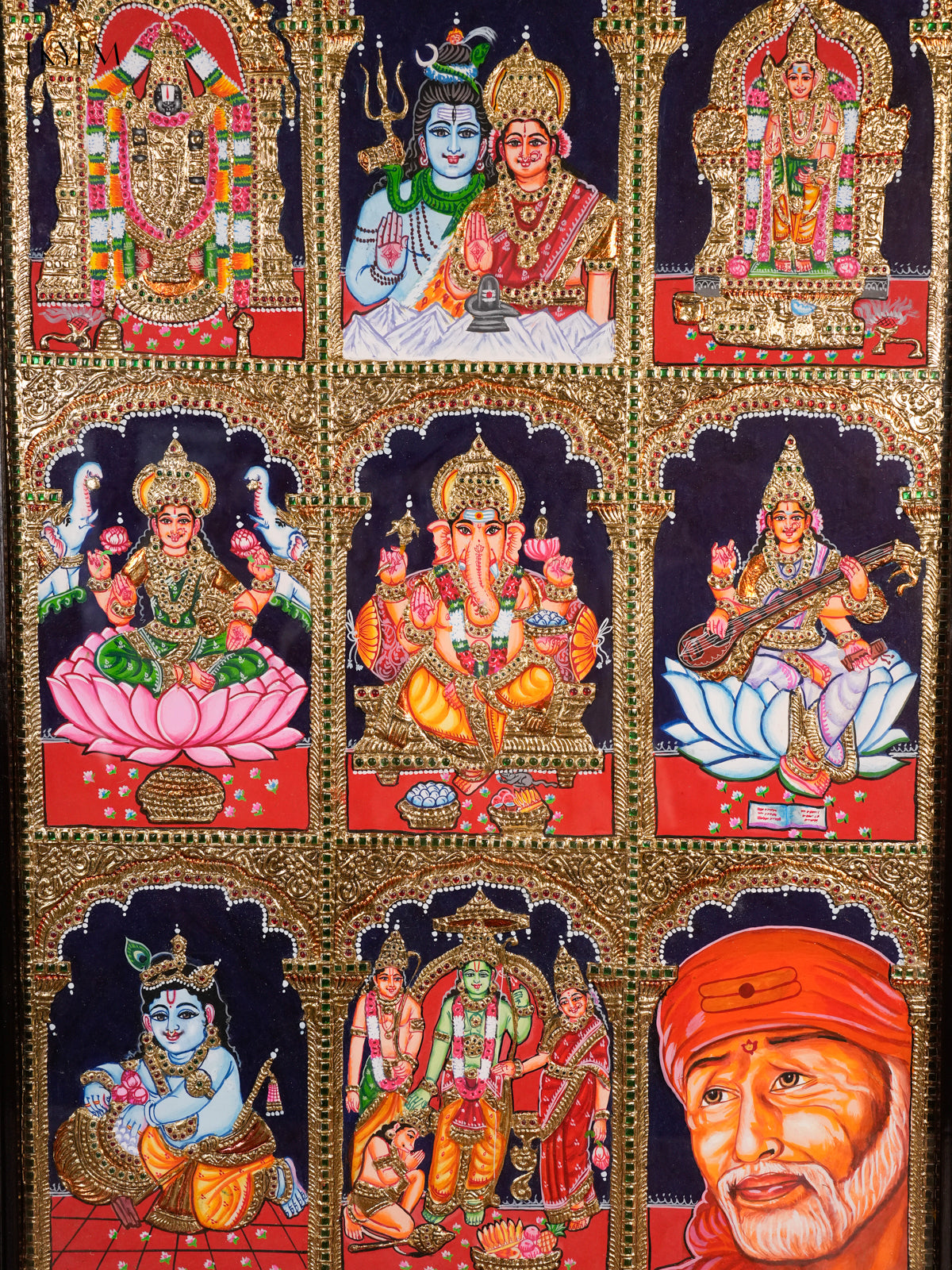 Luxurious Nine Deities Thanjavur Painting 2