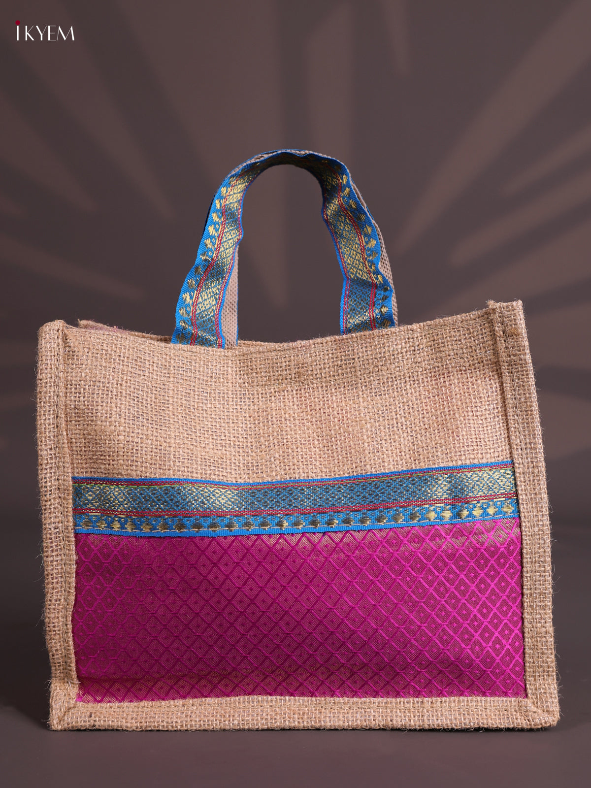 Magenta Half & Half Raw Silk Jute Bag with Velcro on Top