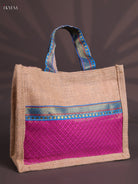 Magenta Half & Half Raw Silk Jute Bag with Velcro on Top 1