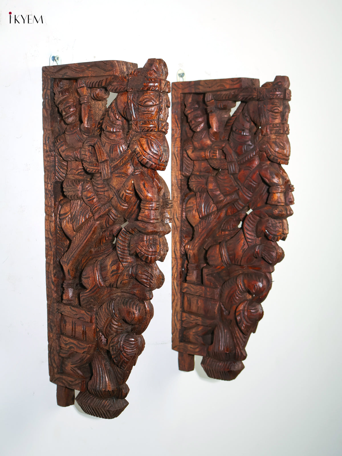 Magnificent Hand Carved Horse & Rider Wooden Wall Bracket Set