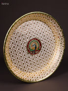 Magnificent White Meenakari Latice Printed Round Plate 4