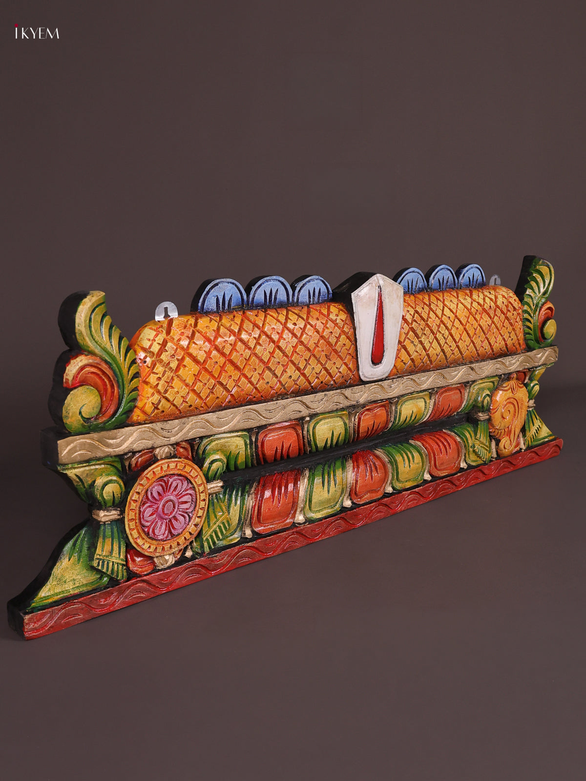 Magnificent Wooden Hand Carved Gopuram Panel With Namam 1