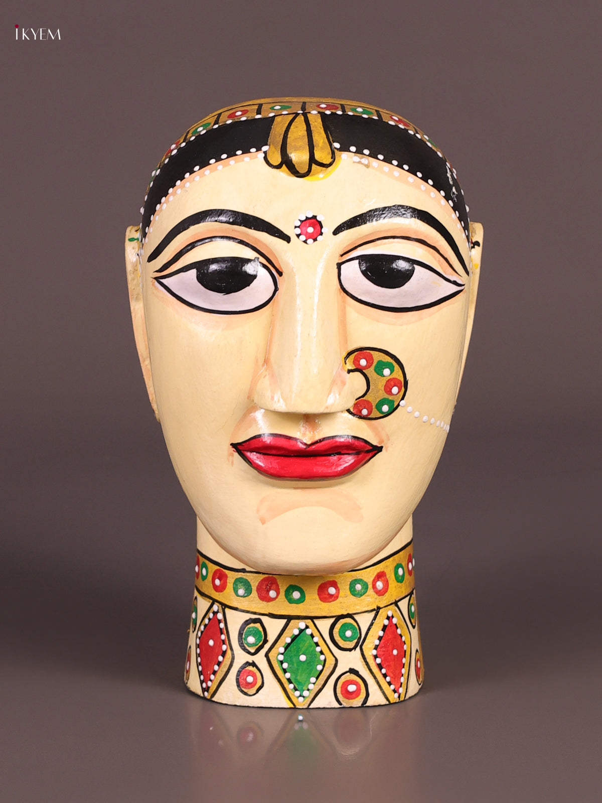 Majestic Cream Hand Painted Cheriyal Wooden Idol 