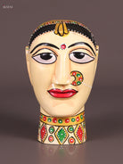 Majestic Cream Hand Painted Cheriyal Wooden Idol 