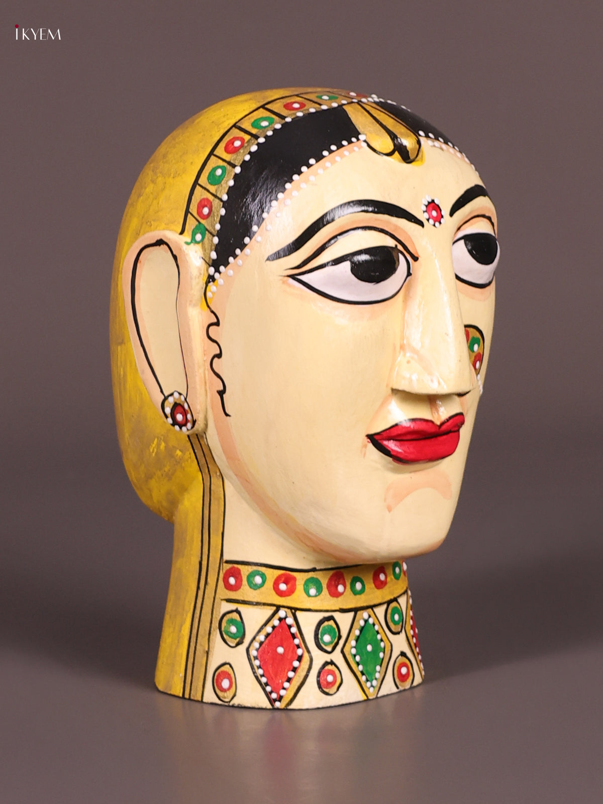 Majestic Cream Hand Painted Cheriyal Wooden Idol 1
