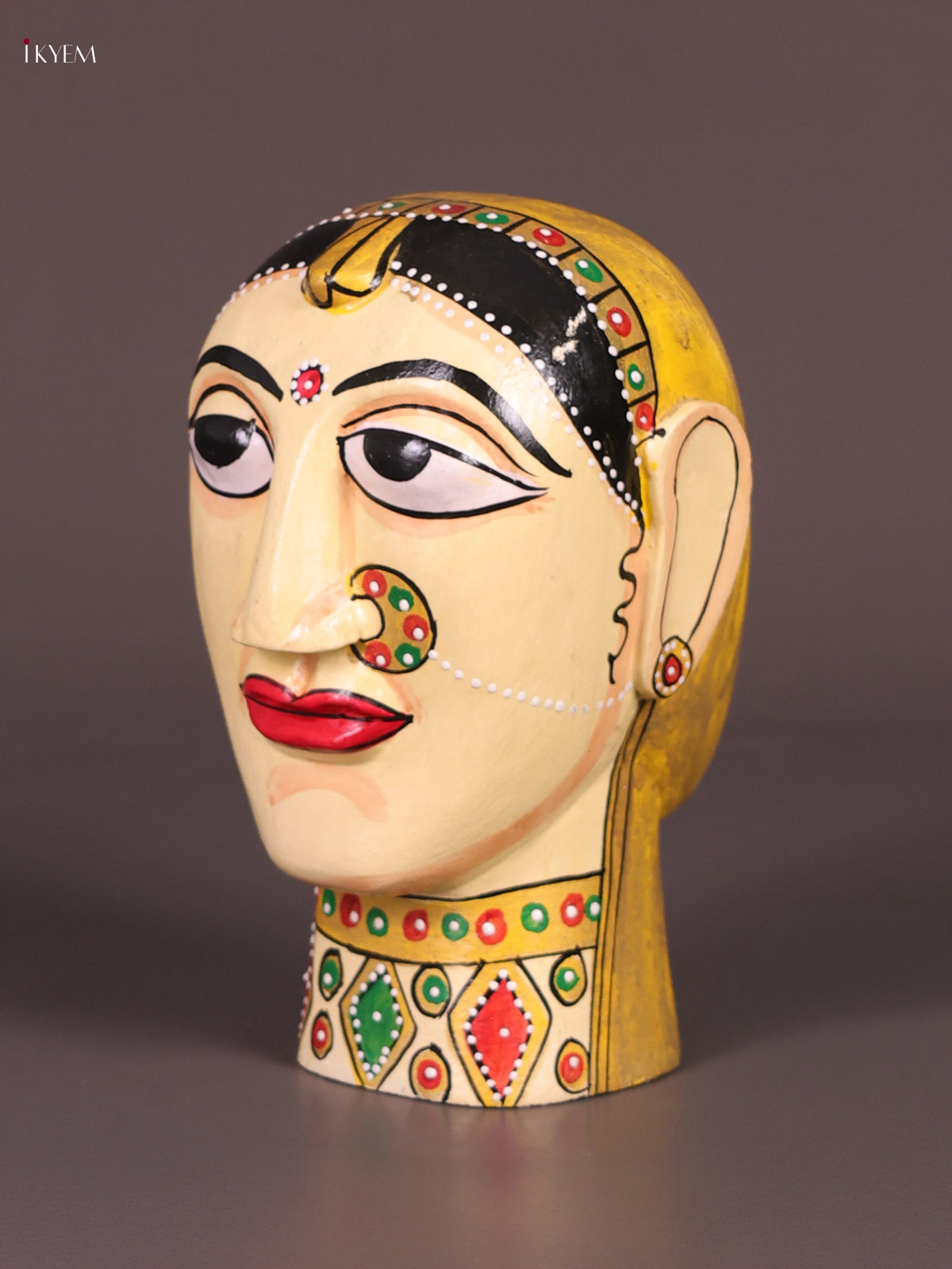 Majestic Cream Hand Painted Cheriyal Wooden Idol 2