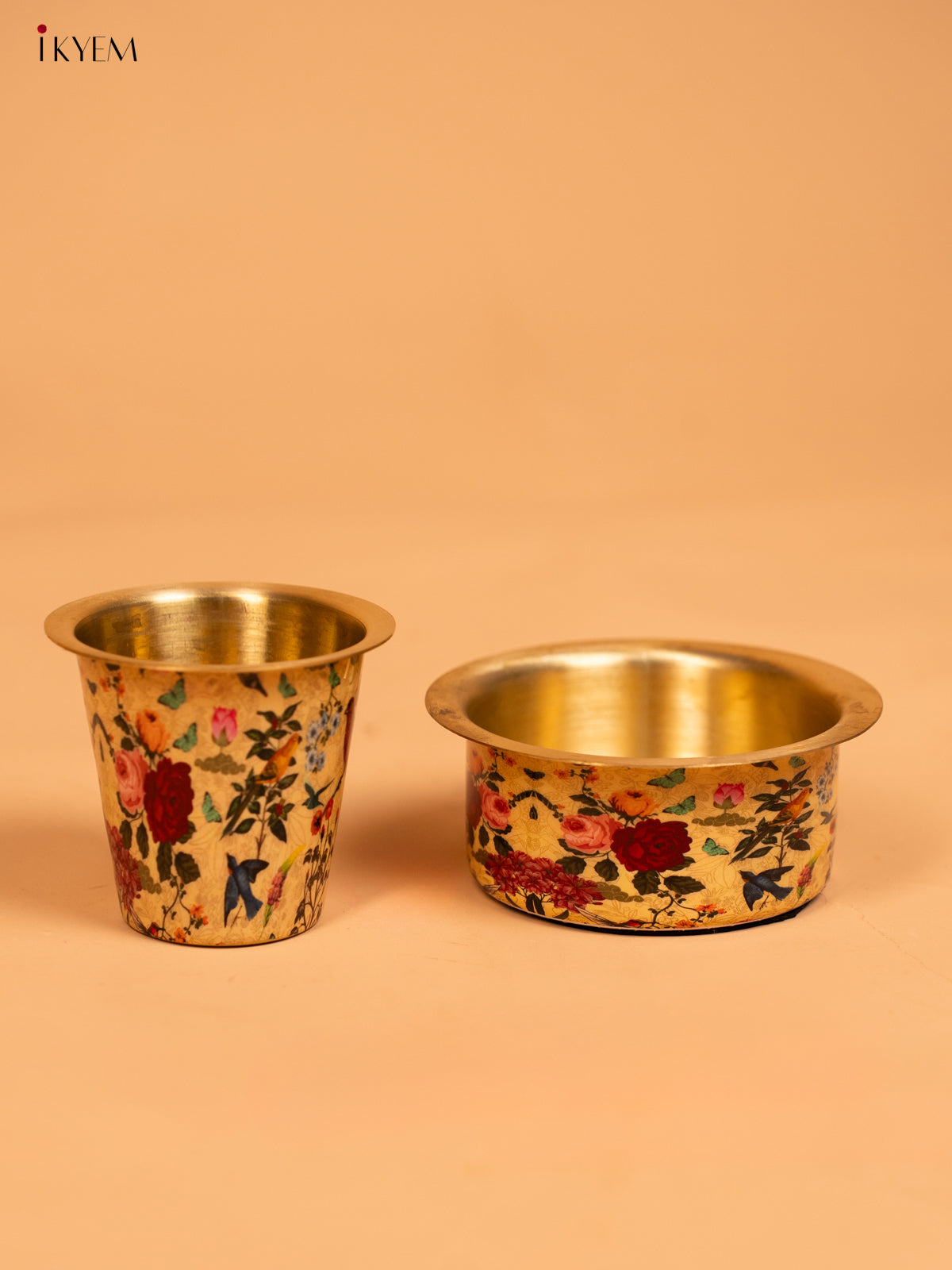 Majestic Flowers & Birds Printed Brass Dabara set