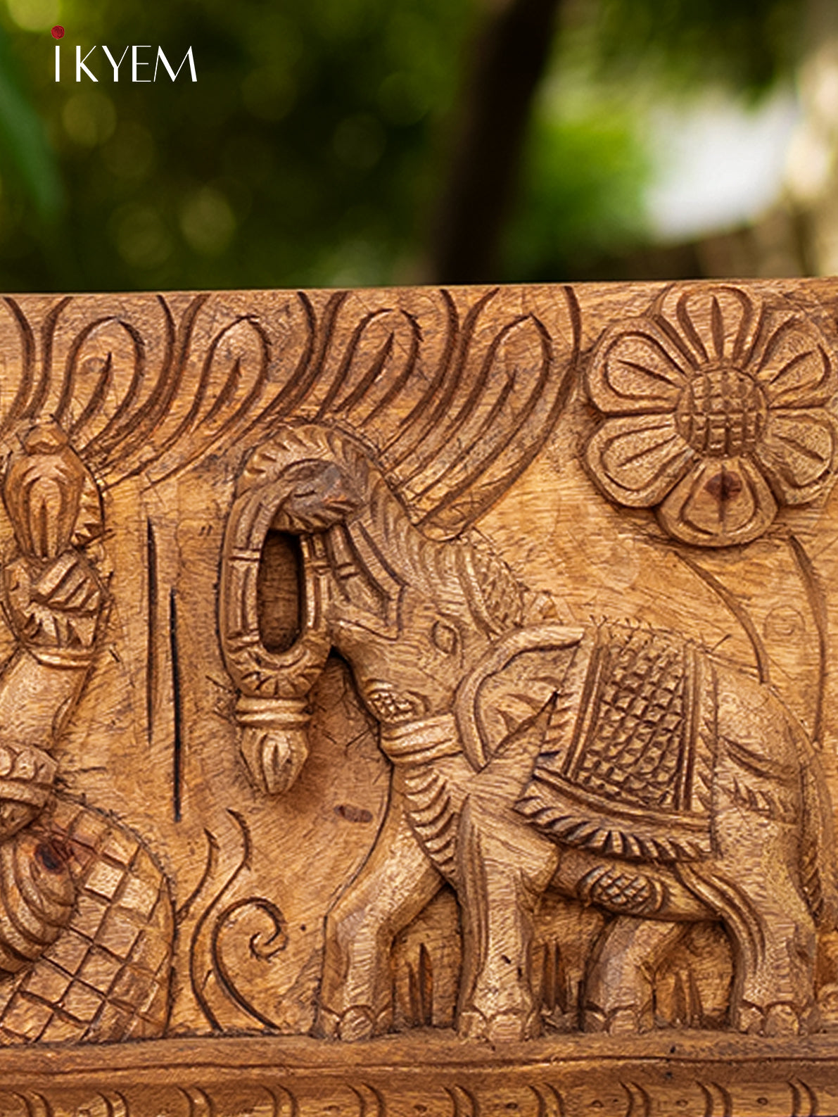 Majestic Hand Carved Ganesha & Elephant Wooden Panel 2