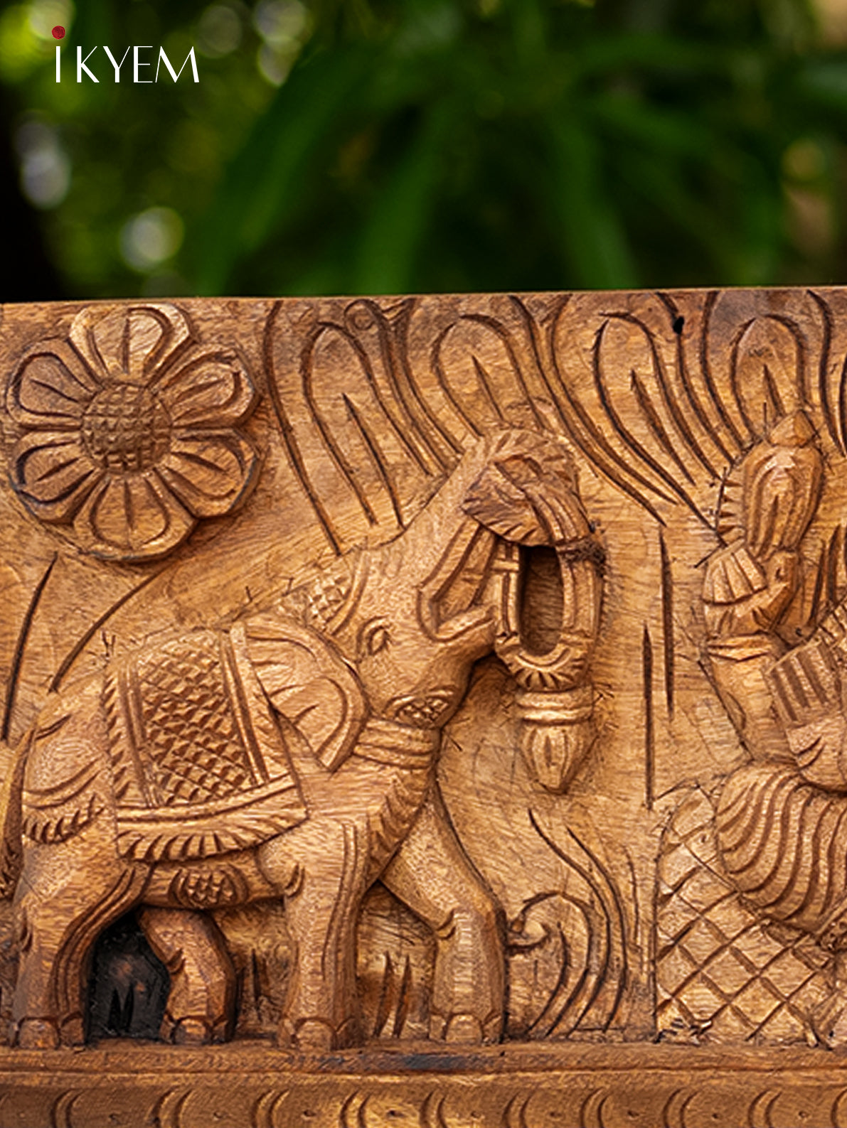 Majestic Hand Carved Ganesha & Elephant Wooden Panel 3