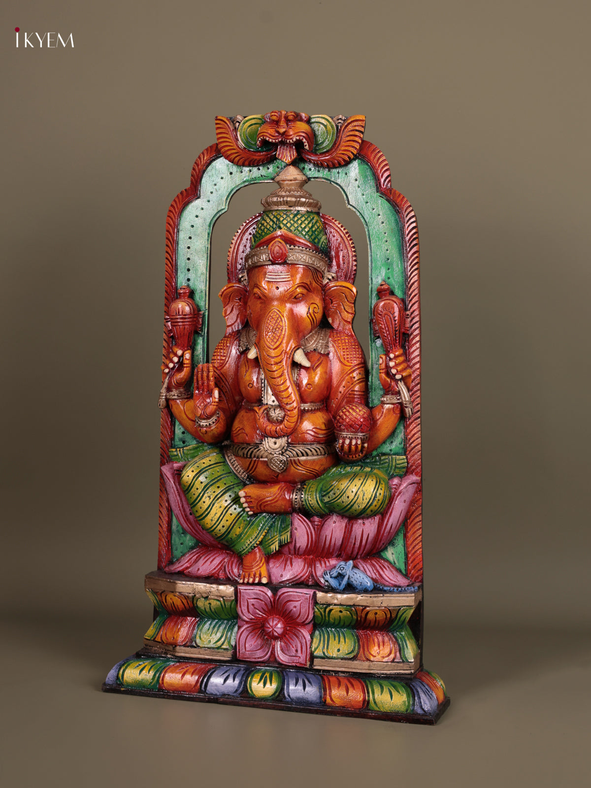 Majestic Hand Carved Lord Ganesha Wooden Statue 4