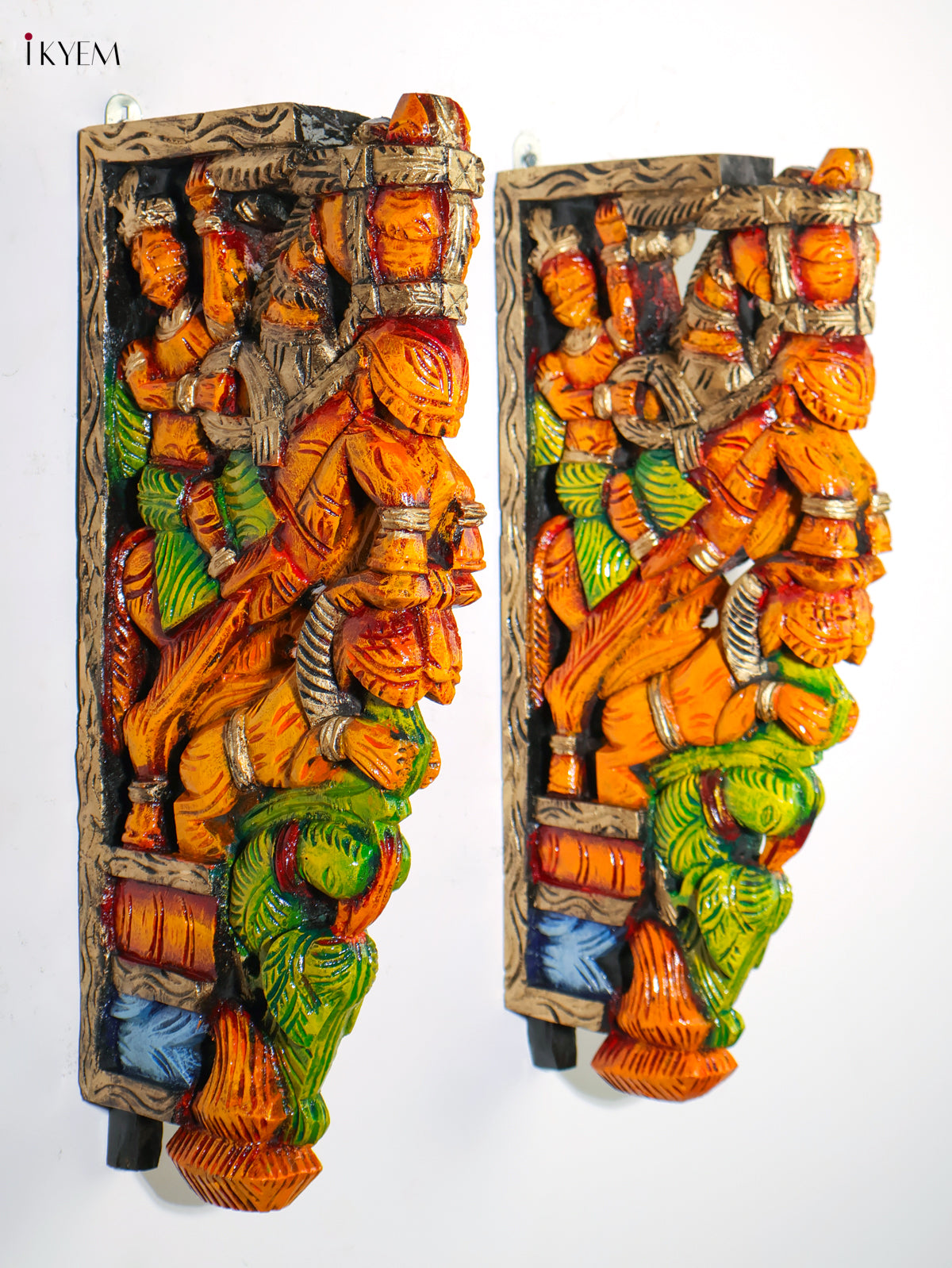 Majestic Hand Painted Wooden Horse & Rider Wall Bracket Set 