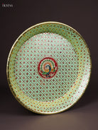 Majestic Light Green Meenakari Latice Printed Round Plate 3