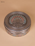Majestic Meenakari Storage Box With Fan Tailed Peacock Design