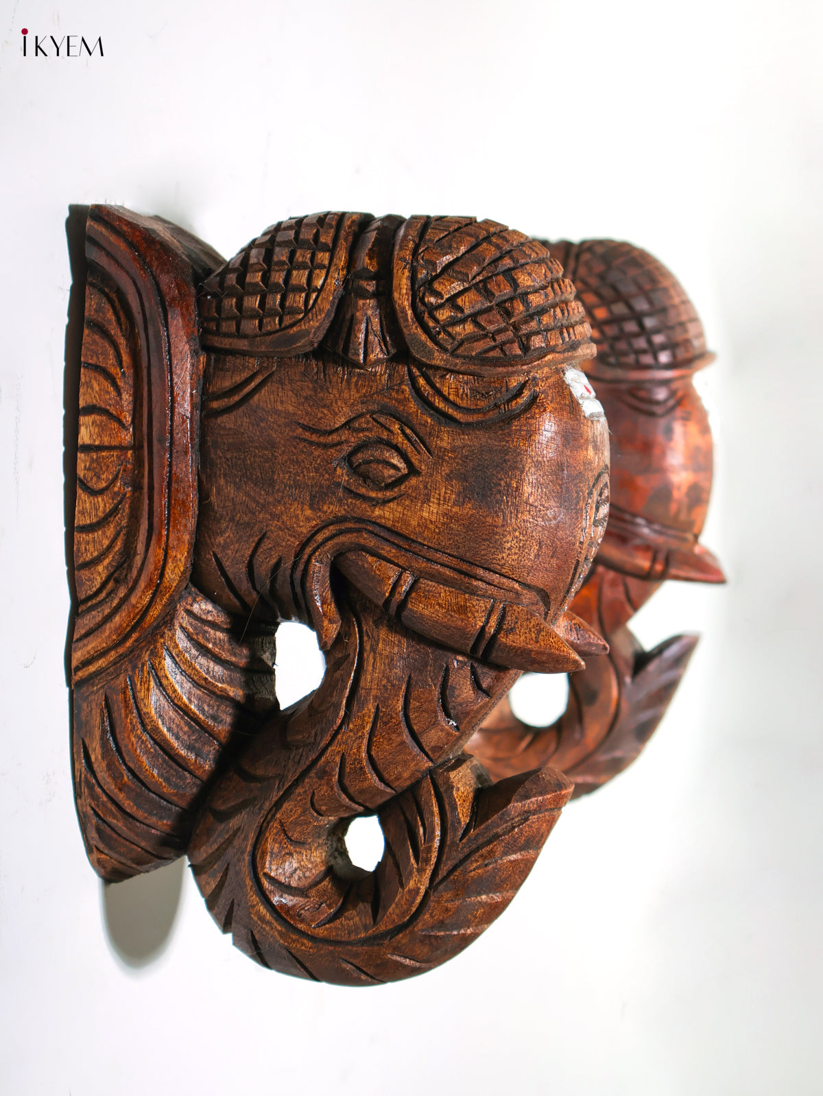 Majestic Wooden Hand Carved Elephant Head Wall Bracket Set 2