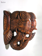 Majestic Wooden Hand Carved Elephant Head Wall Bracket Set 2