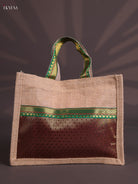 Maroon Half & Half Raw Silk Jute Bag with Velcro on Top