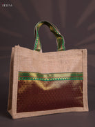 Maroon Half & Half Raw Silk Jute Bag with Velcro on Top 1