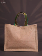 Maroon Half & Half Raw Silk Jute Bag with Velcro on Top 2
