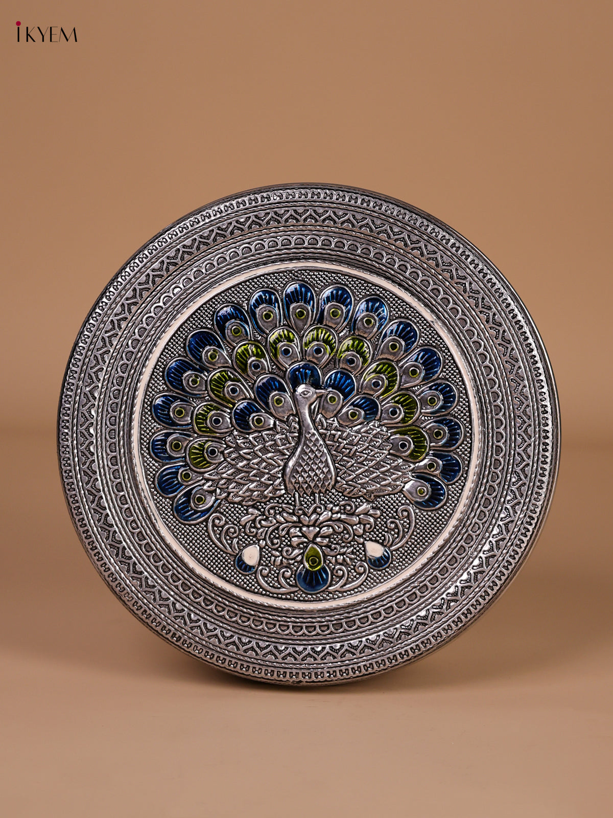 Meenakari Storage Box With Fan Tailed Peacock Design With Blue & Green Accents 2
