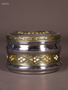 Meenakari Storage Box With Mandala Floral Design With Yellow & White Accents 2