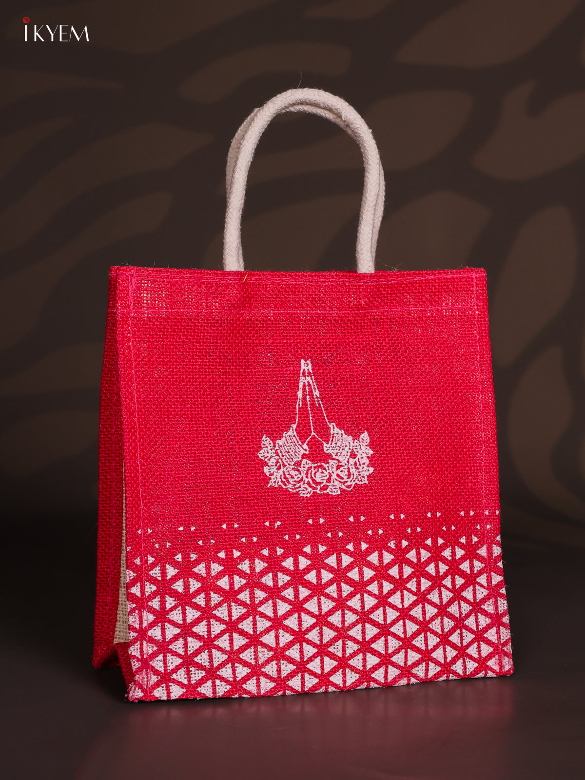 Elegant Namaste Printed Pink Jute Bag - 10 Inch 