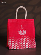 Elegant Namaste Printed Pink Jute Bag - 10 Inch 