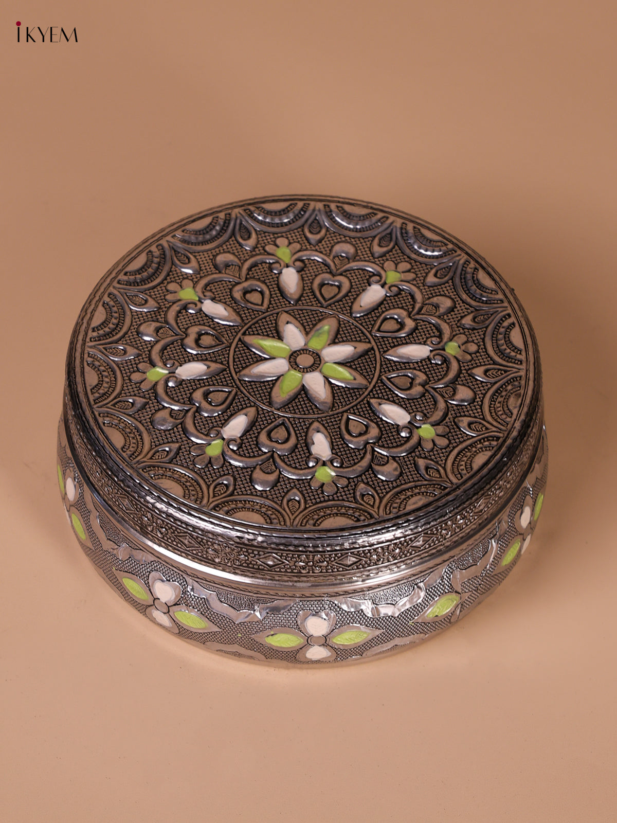 Opulent Oxidized Steel Storage Box With Flower Design