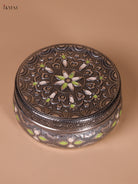 Opulent Oxidized Steel Storage Box With Flower Design