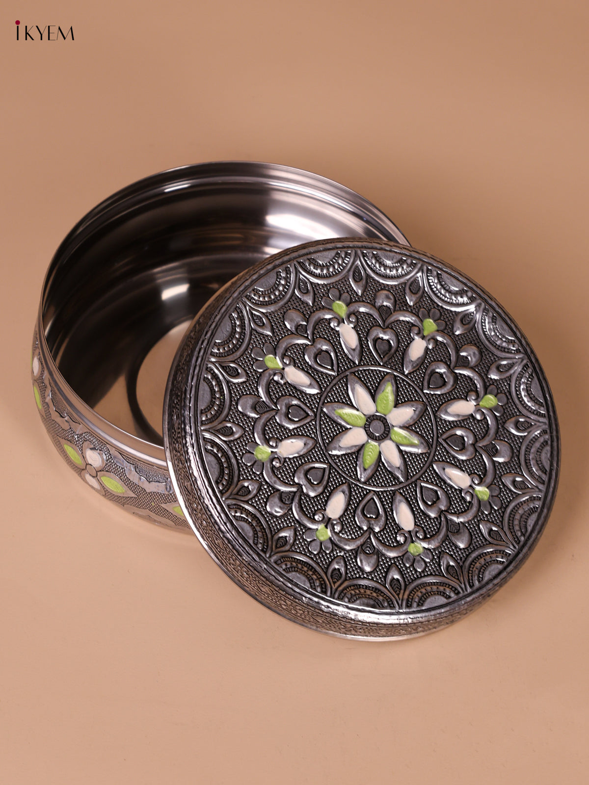 Opulent Oxidized Steel Storage Box With Flower Design 1