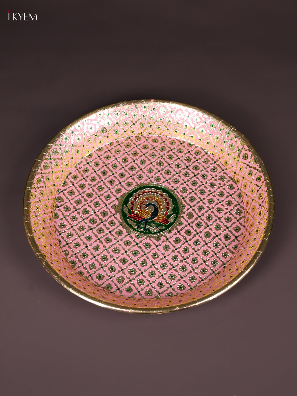 Opulent Peach Meenakari Latice Printed Round Plate