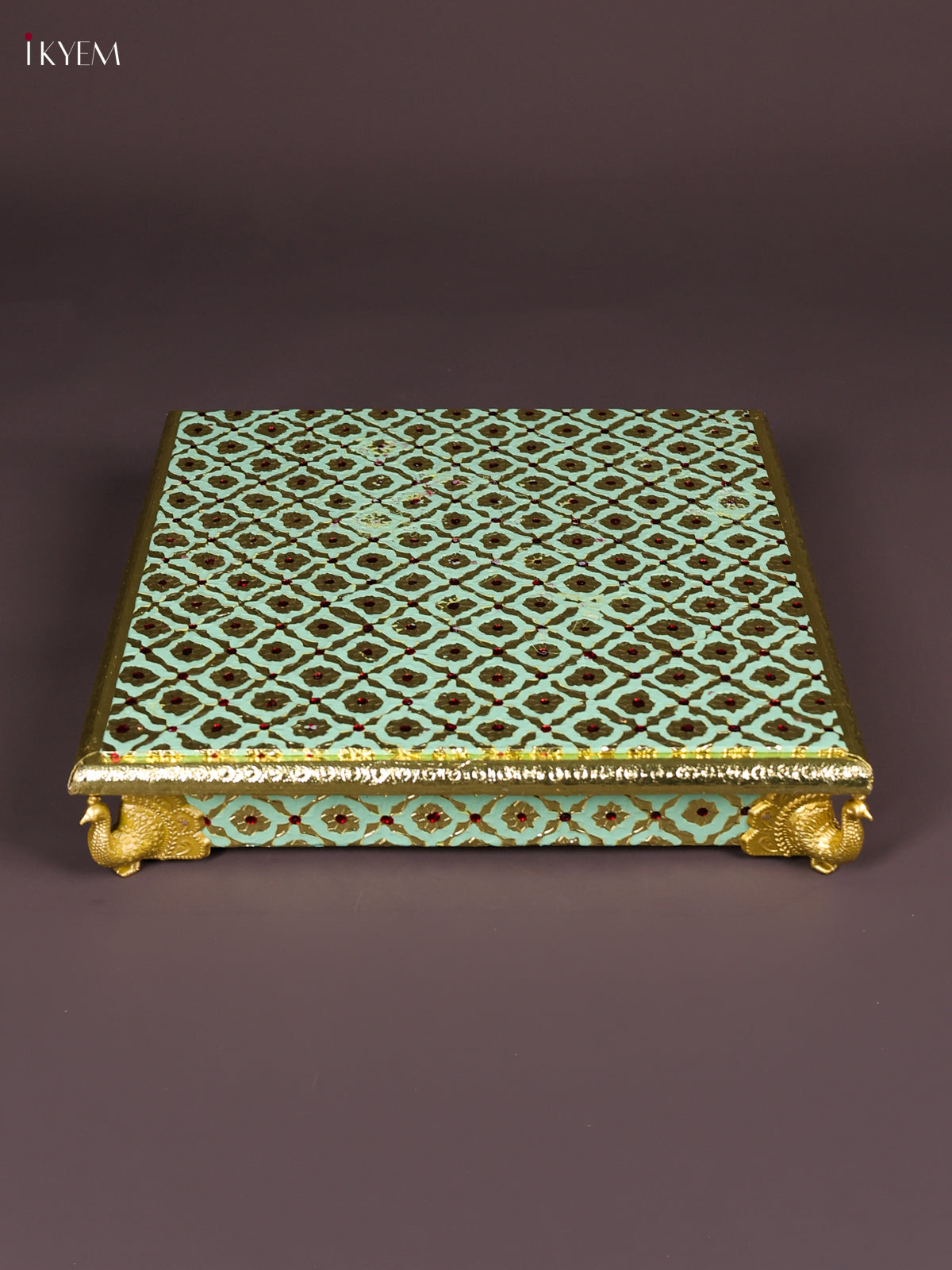 Opulent Pista Green Meenakari Printed Manai with Peacock Embossed Legs