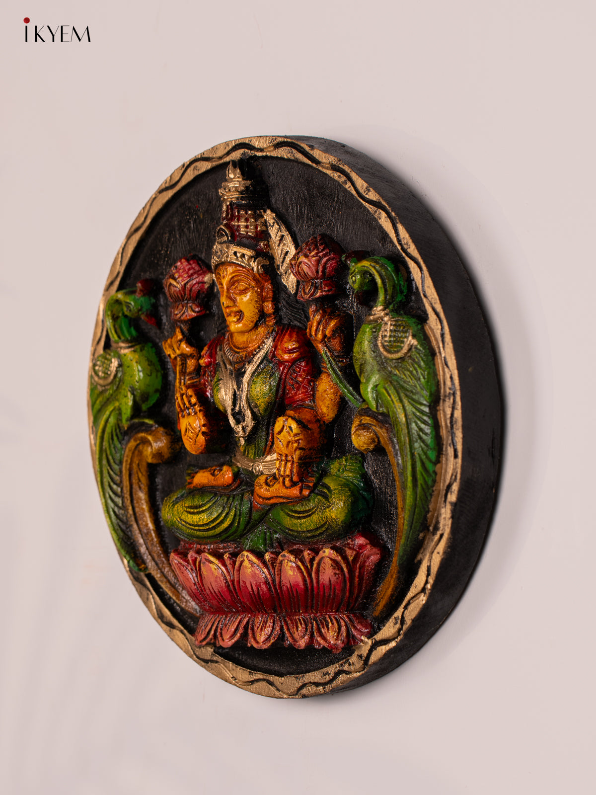Ornate Hand-Painted Lakshmi Wooden Wall Hanging 1