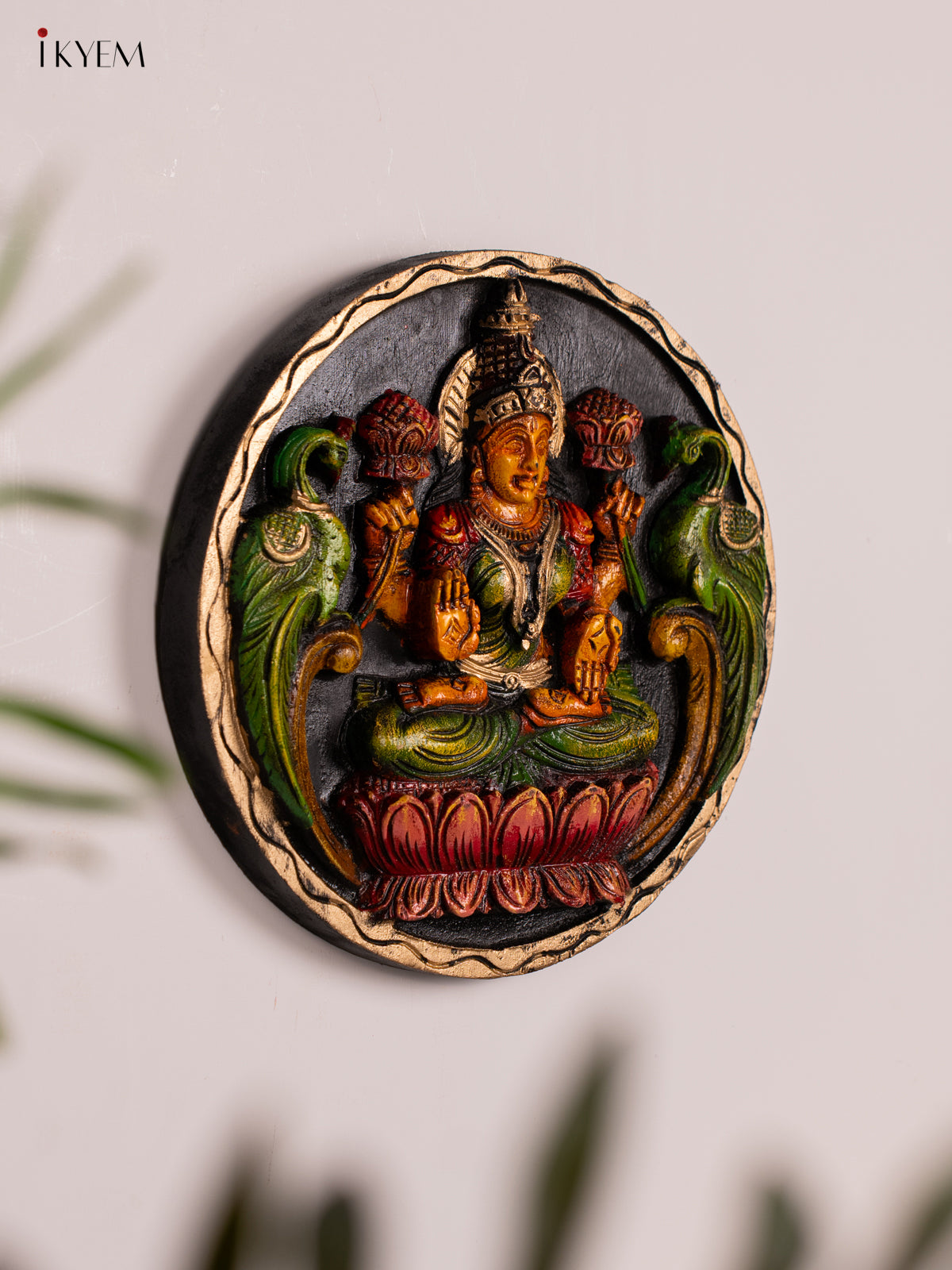 Ornate Hand-Painted Lakshmi Wooden Wall Hanging 2