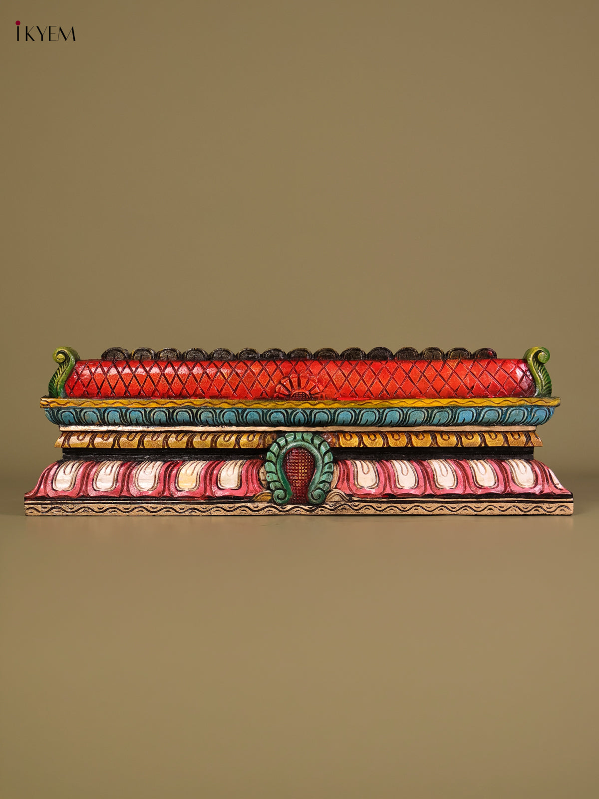 Ornate Handcrafted Lotus Temple Gopuram Wooden Panel 
