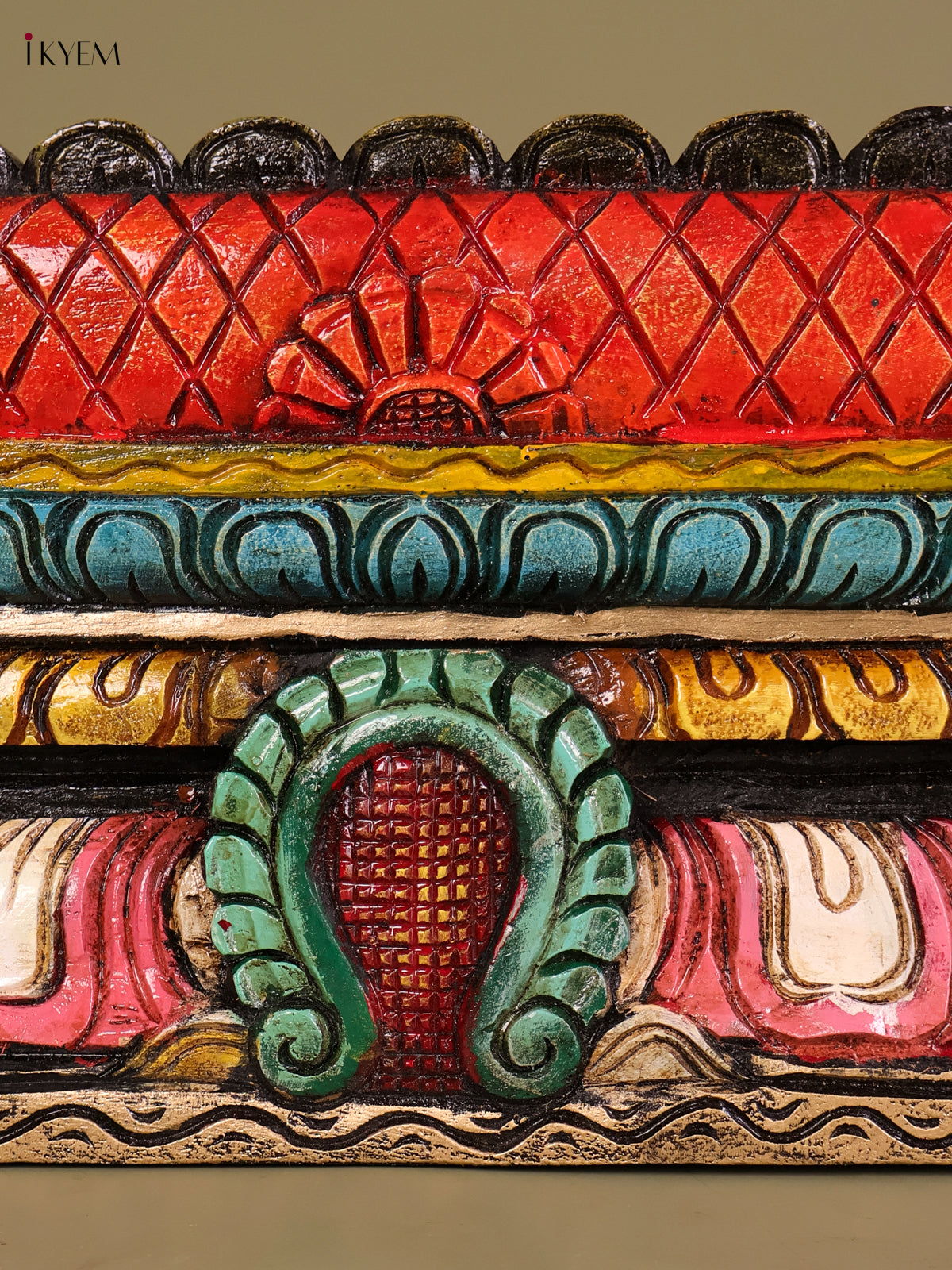 Ornate Handcrafted Lotus Temple Gopuram Wooden Panel 1