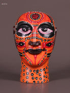 Ornate Orange Hand Painted Theyyam Wooden Idol 