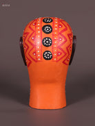 Ornate Orange Hand Painted Theyyam Wooden Idol 2