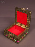 Oxidized Gold Trinket Box with Pink Peacock Motif 1
