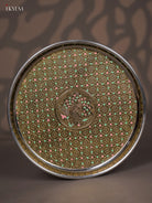 Oxidized Meenakari Plate With Peacock Design