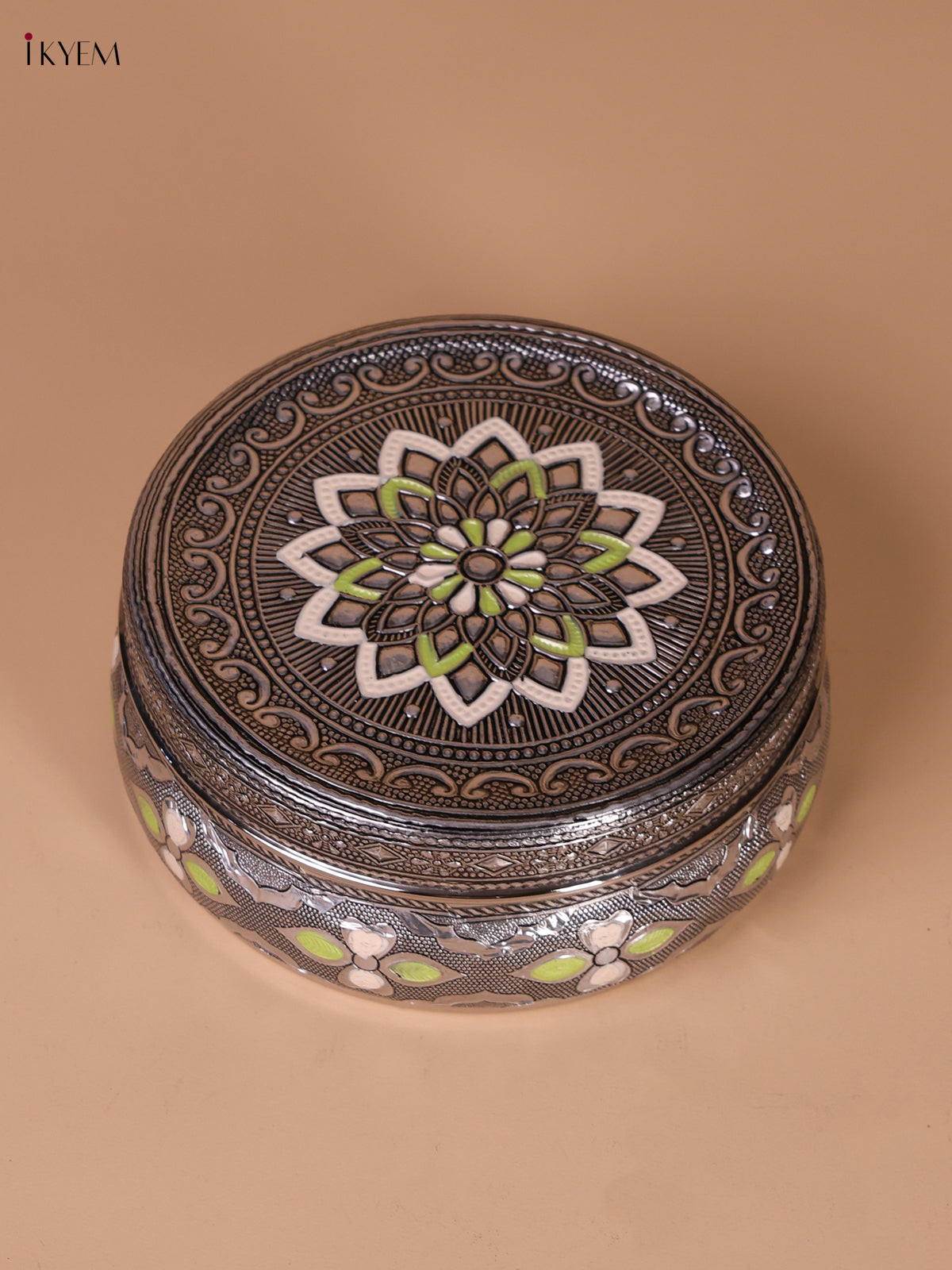 Oxidized Silver Storage Box With Floral Design 1