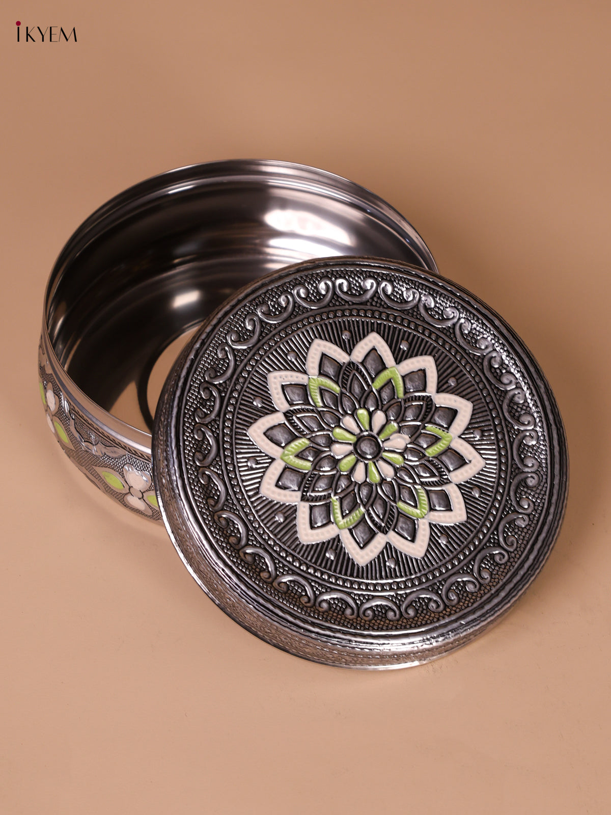Oxidized Silver Storage Box With Floral Design 2